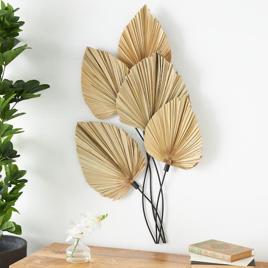 23" x 40" Brown Metal Leaf Layered with Palm Leaf Accents Wall Décor